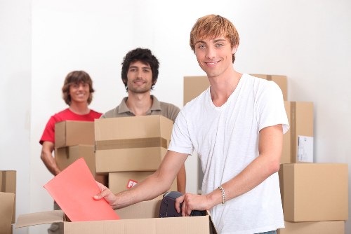 Packed office items and furniture ready for commercial moves in Dulwich